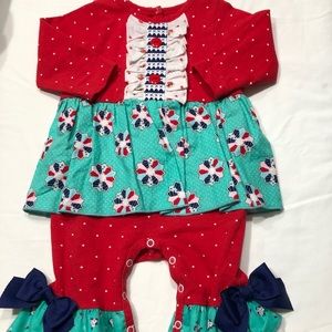 NWOT-Ricrac Ruffles Baby Romper w/ Bows Sz 3/6M